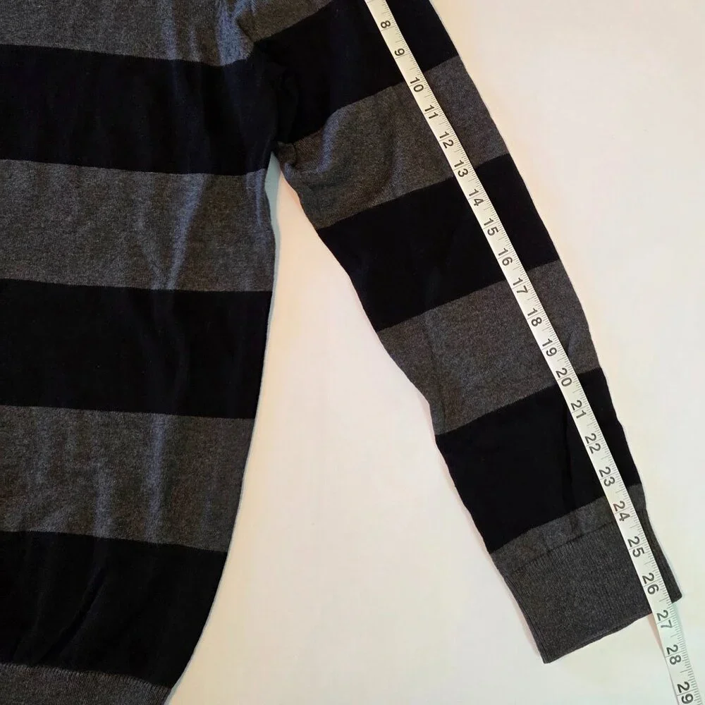 Old Navy Men’s Rugby Black/Dark Gray Stripe V-Neck Sweater, XL